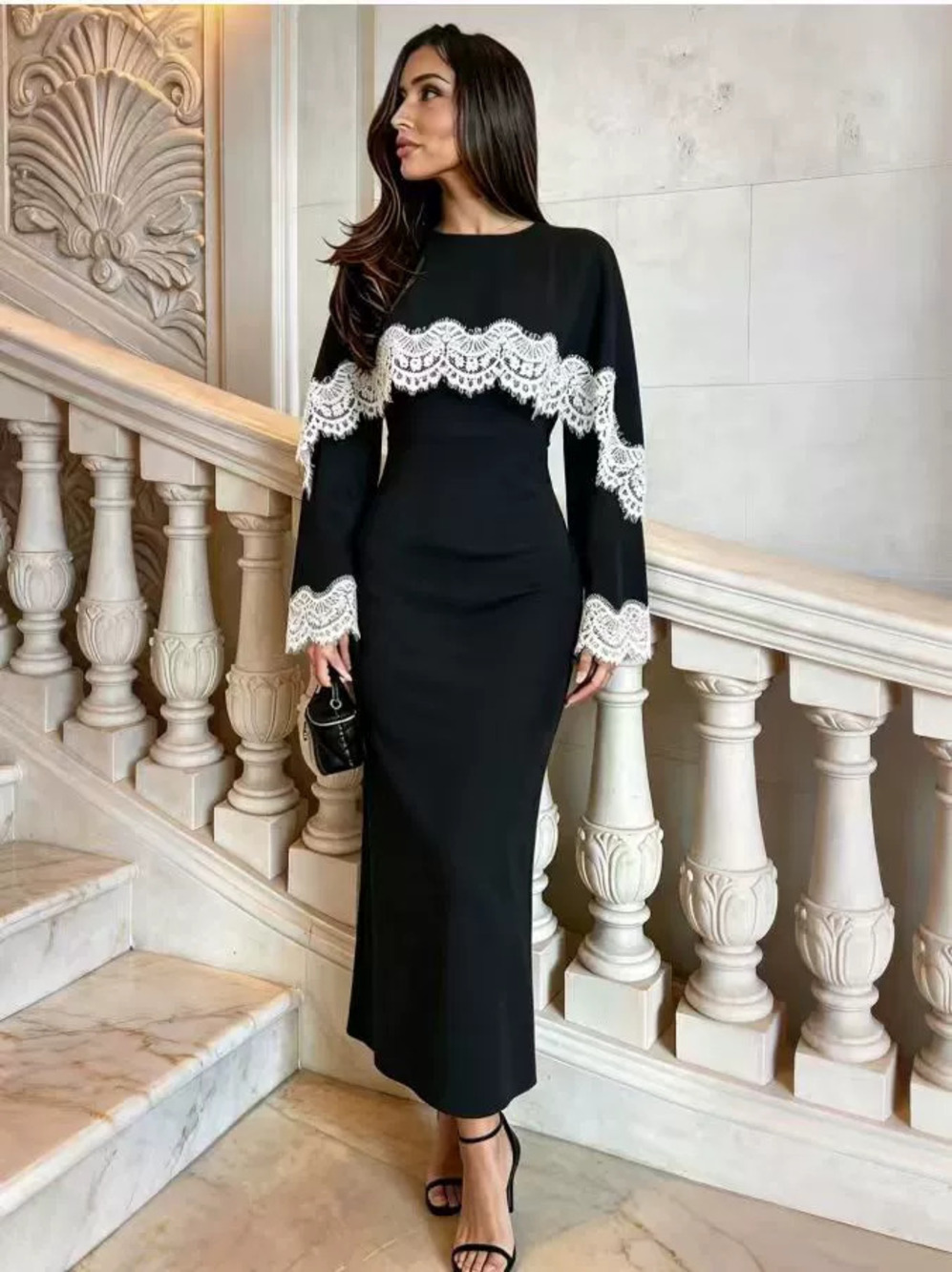 Zara Autumn Lace Patchwork Flare Sleeve Party Dress